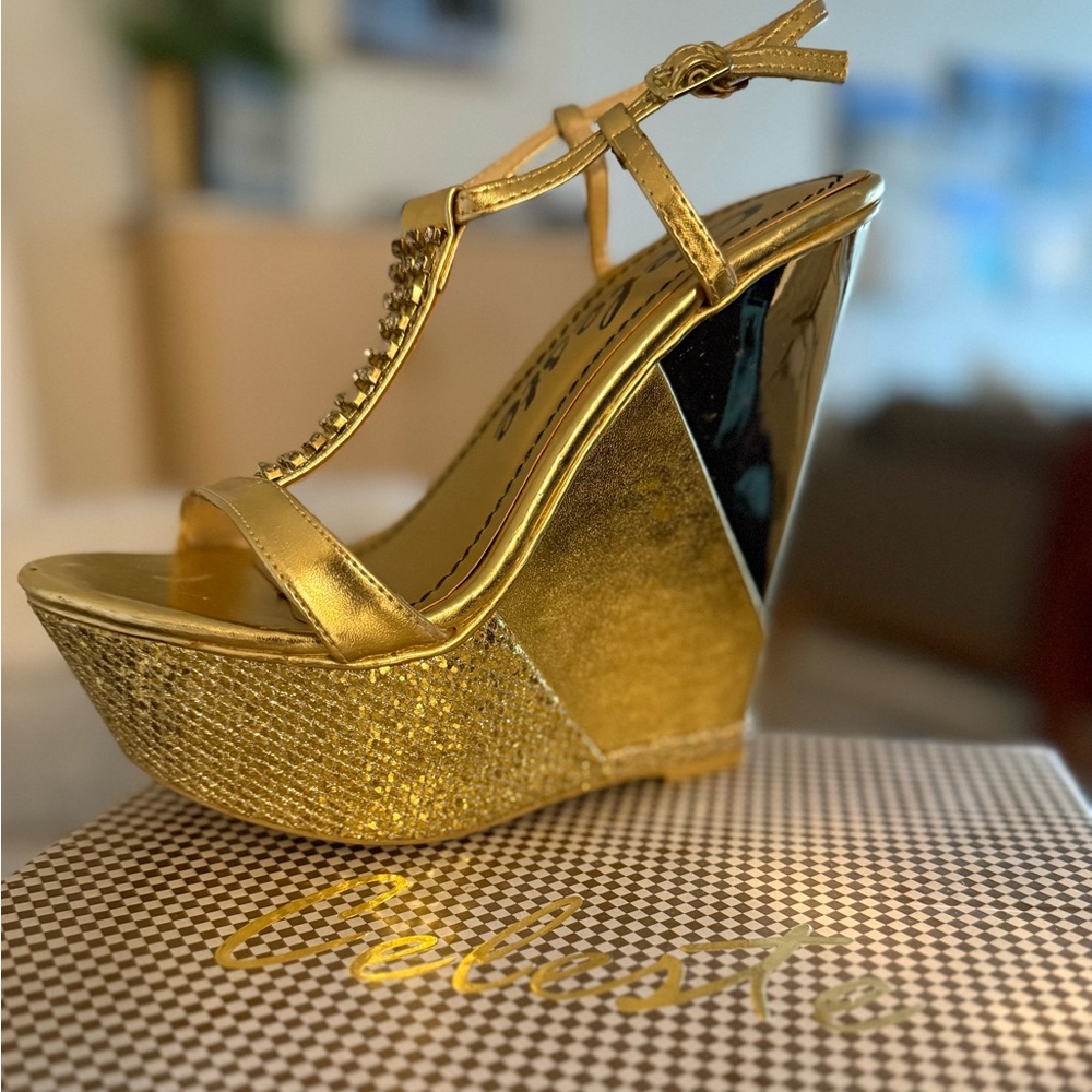 Celeste Glamorous Gold Wedges